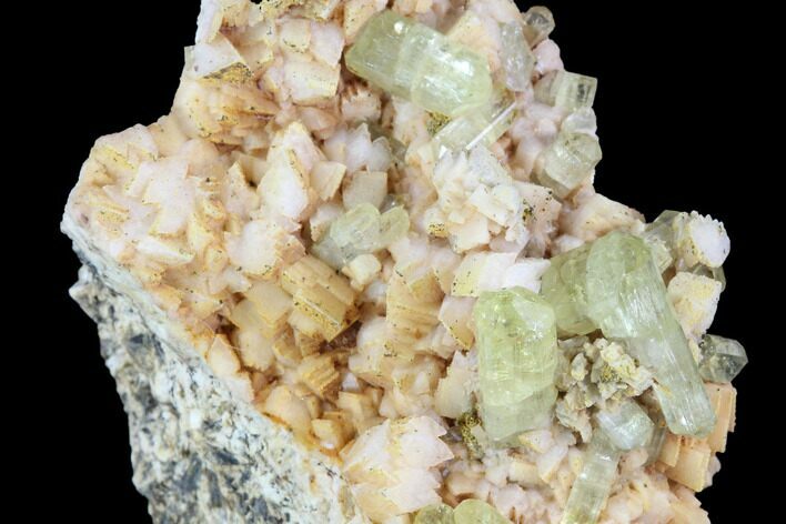 Lustrous, Yellow Apatite Crystals on Feldspar - Morocco #84325